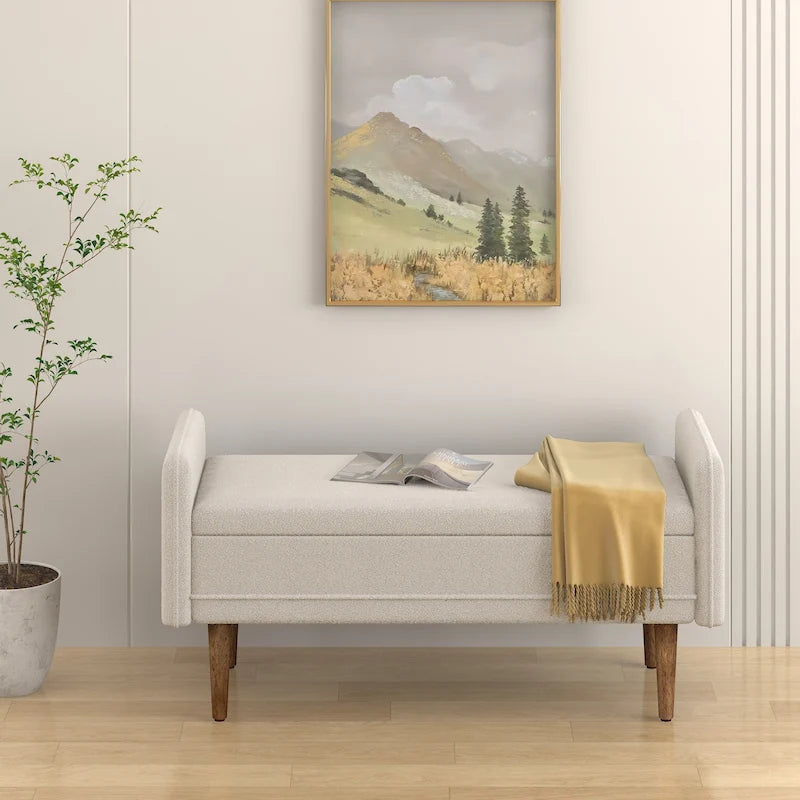 Banco de almacenamiento de terciopelo Teddy beige / negro / verde, 2 plazas