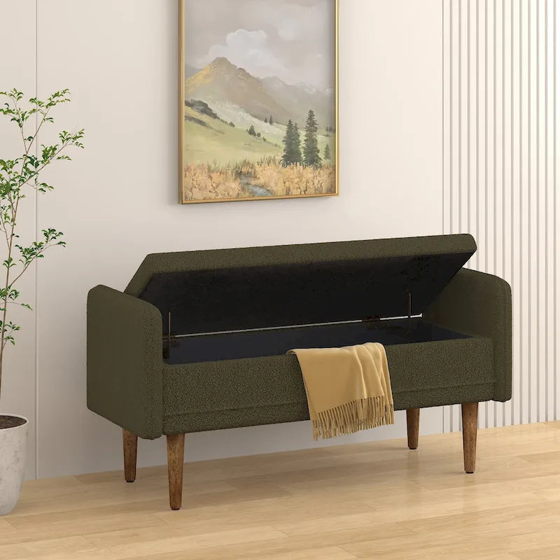 Banco de almacenamiento de terciopelo Teddy beige / negro / verde, 2 plazas