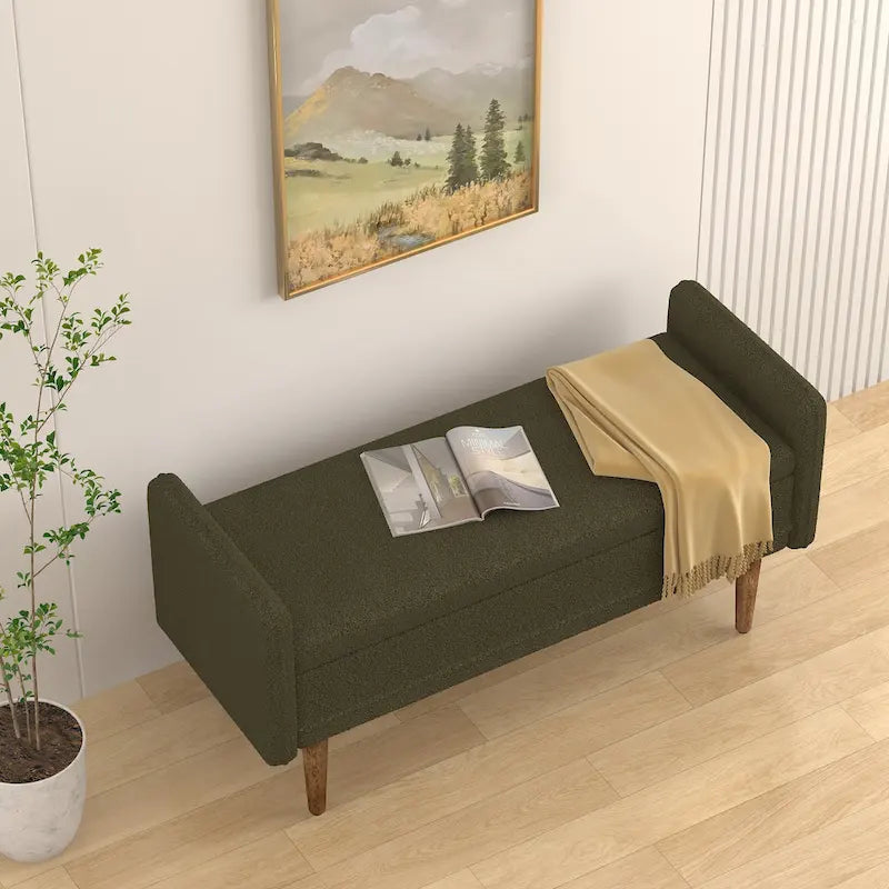 Banco de almacenamiento de terciopelo Teddy beige / negro / verde, 2 plazas
