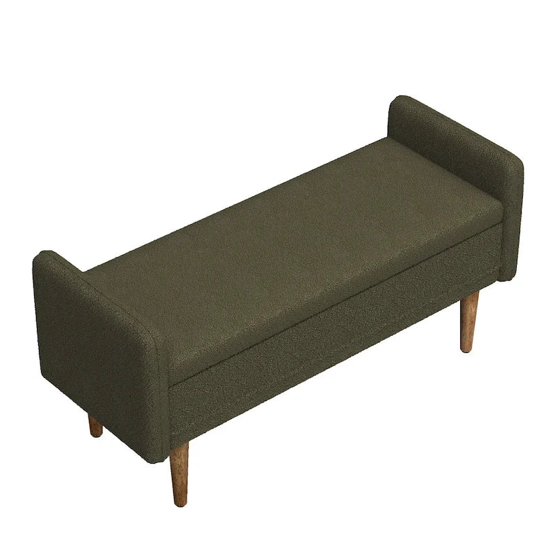 Banco de almacenamiento de terciopelo Teddy beige / negro / verde, 2 plazas