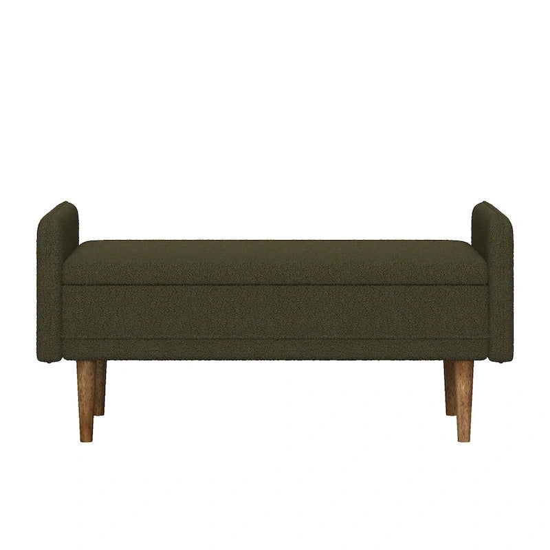 Banco de almacenamiento de terciopelo Teddy beige / negro / verde, 2 plazas