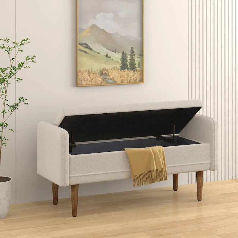 Banco de almacenamiento de terciopelo Teddy beige / negro / verde, 2 plazas