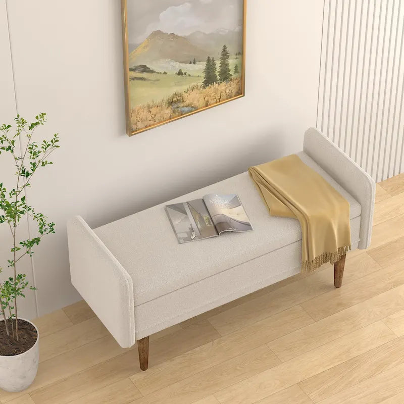 Banco de almacenamiento de terciopelo Teddy beige / negro / verde, 2 plazas