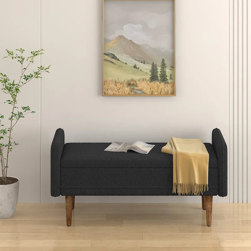 Banco de almacenamiento de terciopelo Teddy beige / negro / verde, 2 plazas