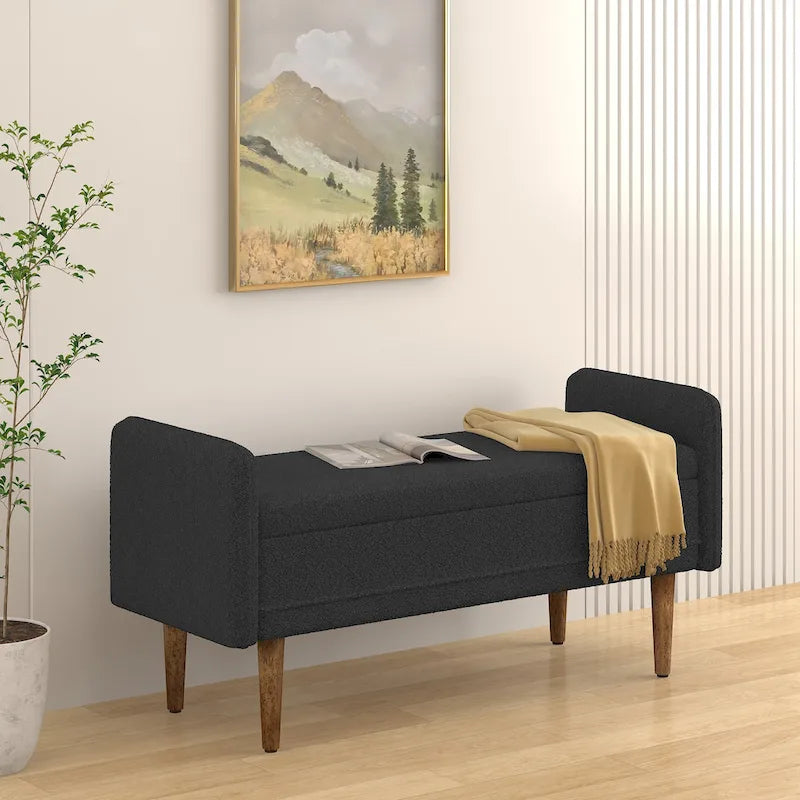 Banco de almacenamiento de terciopelo Teddy beige / negro / verde, 2 plazas
