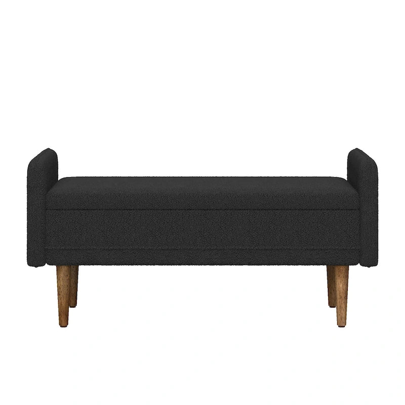 Banco de almacenamiento de terciopelo Teddy beige / negro / verde, 2 plazas