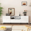 Mueble de TV moderno blanco de alto brillo, 160 cm, almacenamiento de 4 estantes
