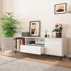 Mueble de TV moderno blanco de alto brillo, 160 cm, almacenamiento de 4 estantes