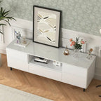 Mueble de TV moderno blanco de alto brillo, 160 cm, almacenamiento de 4 estantes