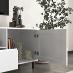 Mueble de TV moderno blanco de alto brillo, 160 cm, almacenamiento de 4 estantes
