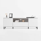 Mueble de TV moderno blanco de alto brillo, 160 cm, almacenamiento de 4 estantes