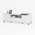 Mueble de TV moderno blanco de alto brillo, 160 cm, almacenamiento de 4 estantes
