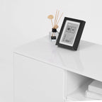 Mueble de TV moderno blanco de alto brillo, 160 cm, almacenamiento de 4 estantes