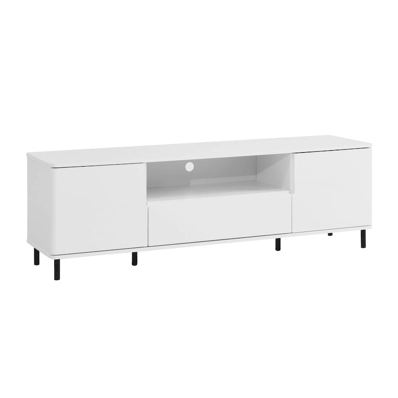 Mueble de TV moderno blanco de alto brillo, 160 cm, almacenamiento de 4 estantes