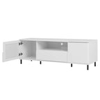 Mueble de TV moderno blanco de alto brillo, 160 cm, almacenamiento de 4 estantes