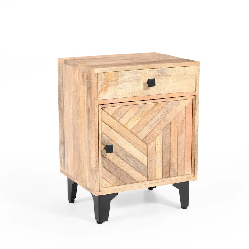 Mesita de Noche de Madera Maciza Natural con Cajón – 1 Persona