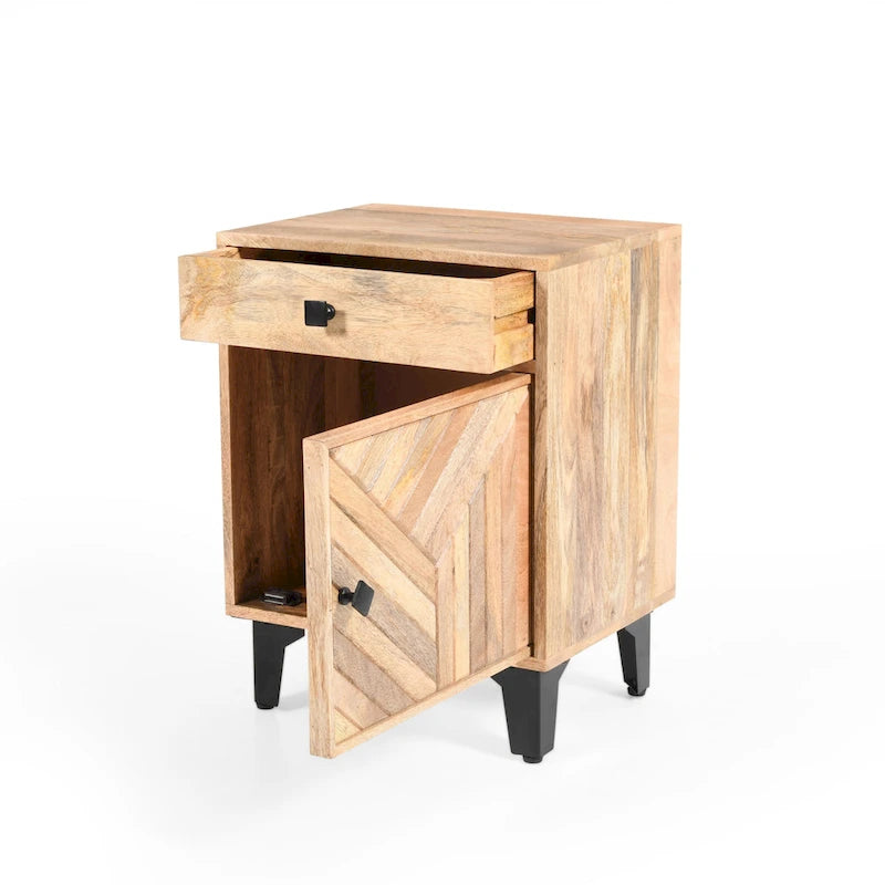 Mesita de Noche de Madera Maciza Natural con Cajón – 1 Persona