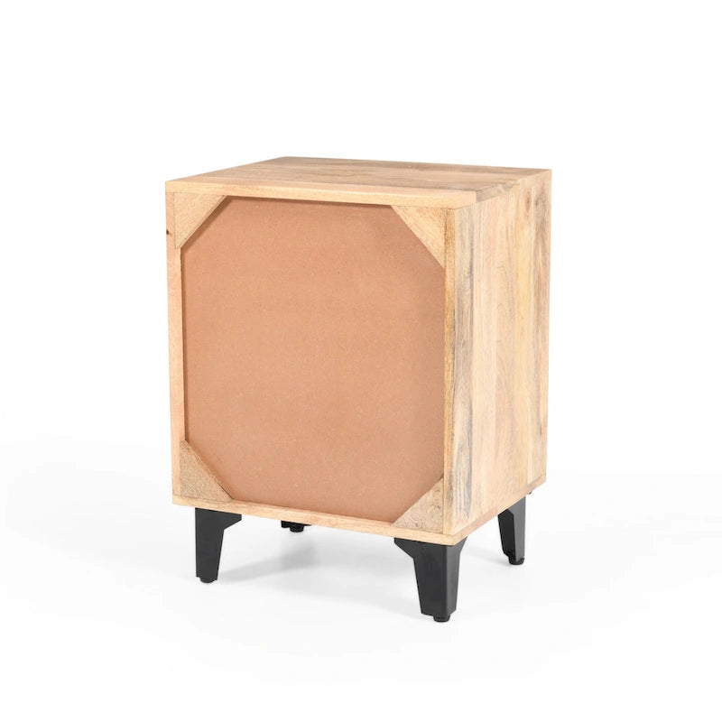 Mesita de Noche de Madera Maciza Natural con Cajón – 1 Persona