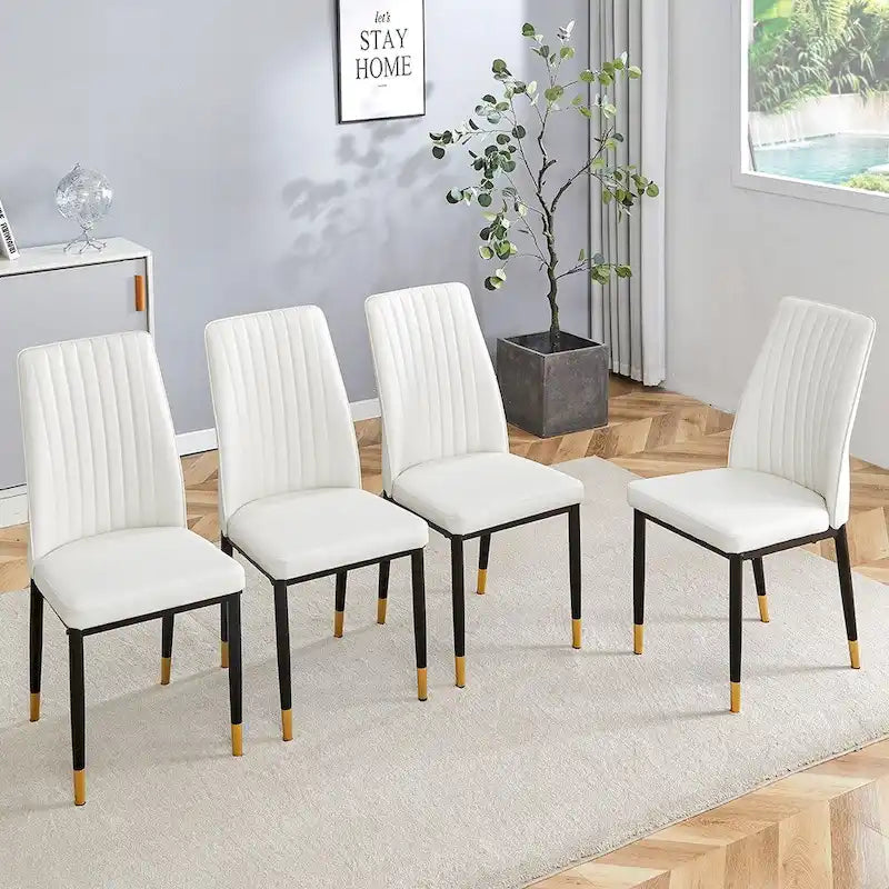 Silla de comedor de cuero sintético blanco, estilo moderno, juego de 4