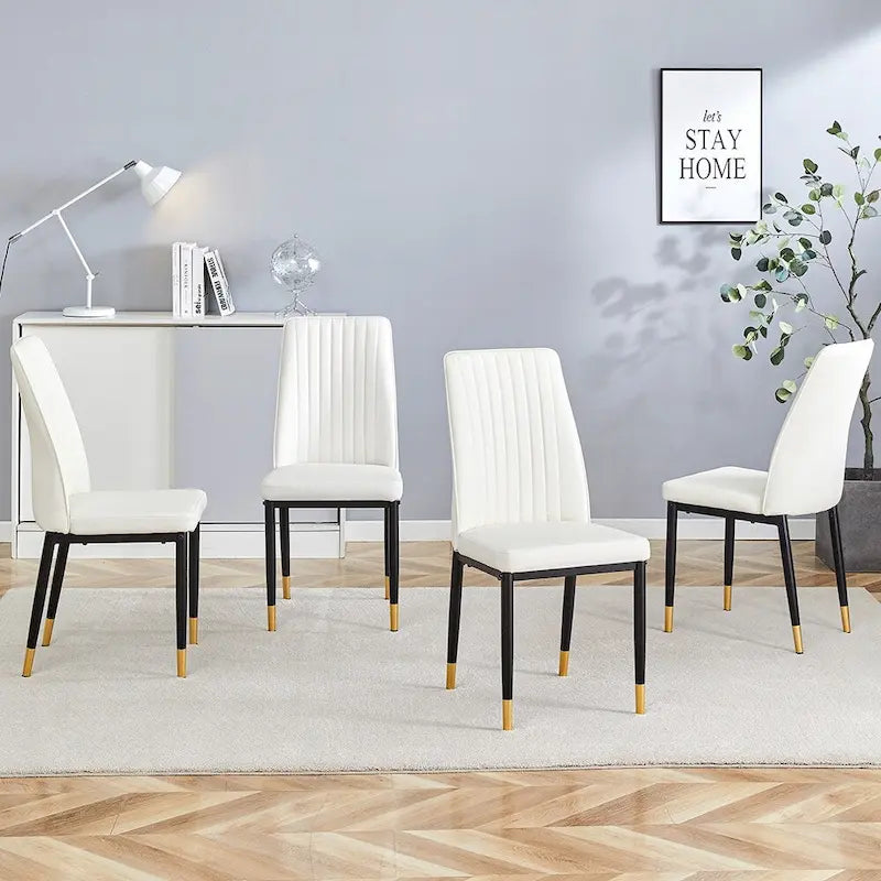 Silla de comedor de cuero sintético blanco, estilo moderno, juego de 4