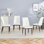 Silla de comedor de cuero sintético blanco, estilo moderno, juego de 4