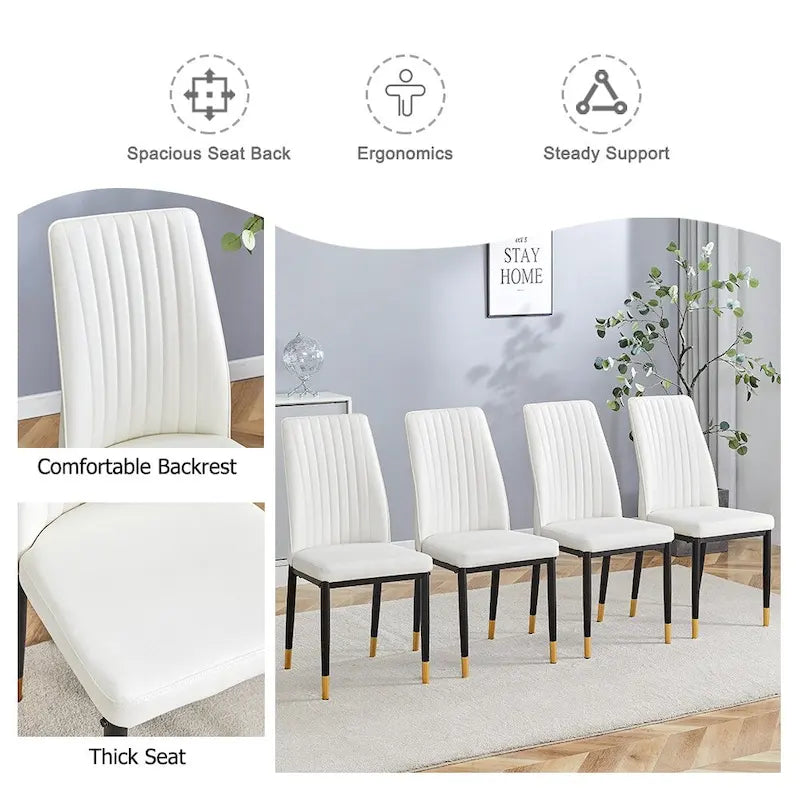 Silla de comedor de cuero sintético blanco, estilo moderno, juego de 4