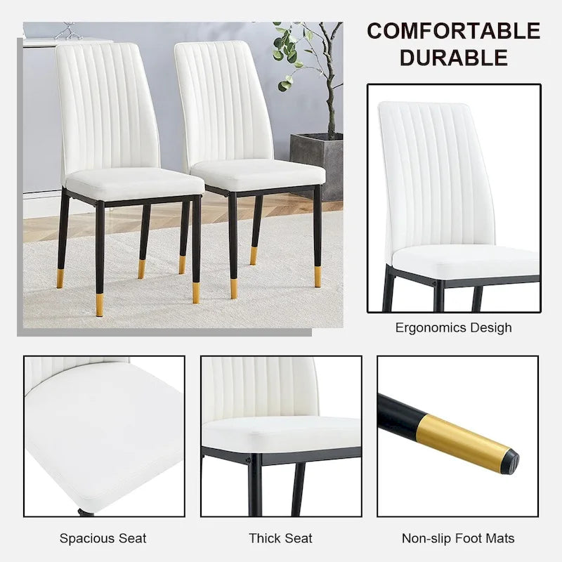 Silla de comedor de cuero sintético blanco, estilo moderno, juego de 4