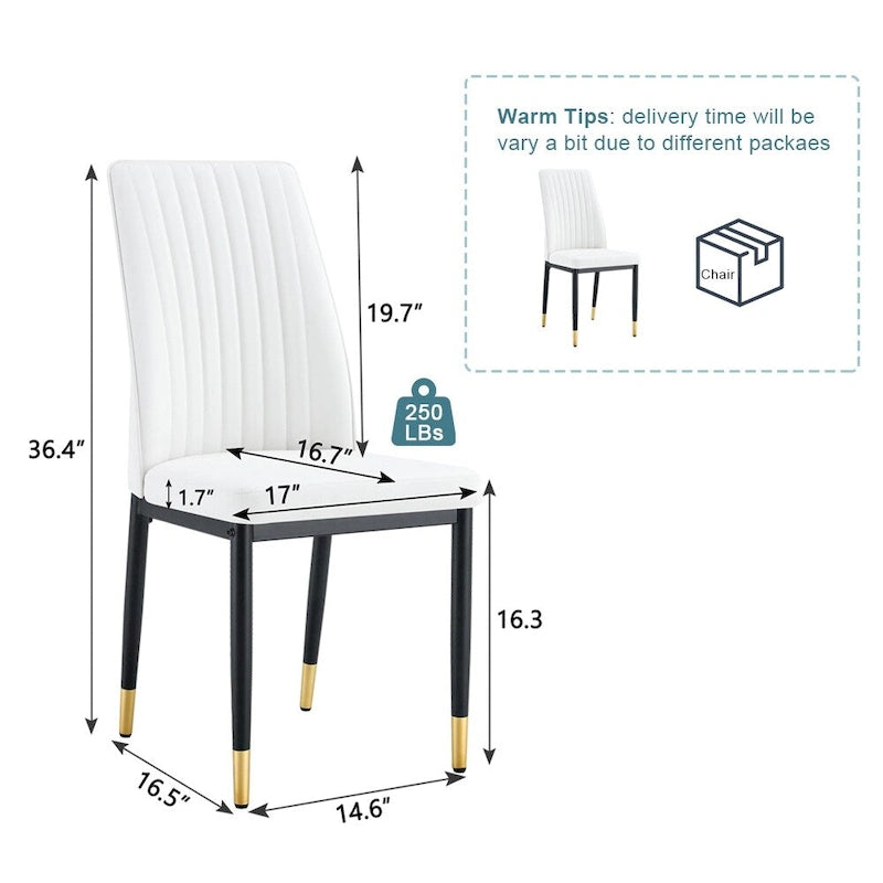 Silla de comedor de cuero sintético blanco, estilo moderno, juego de 4
