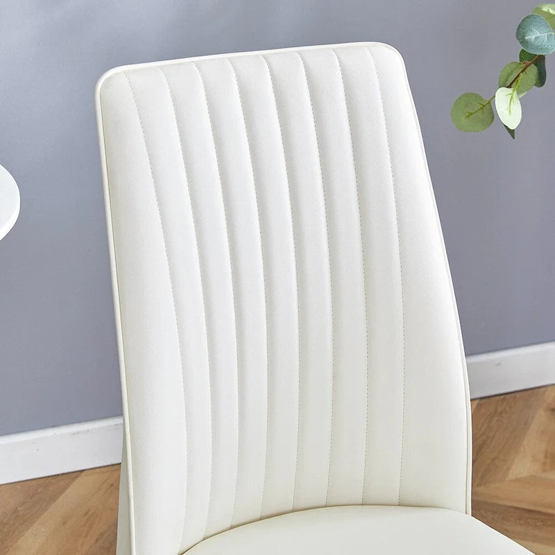 Silla de comedor de cuero sintético blanco, estilo moderno, juego de 4
