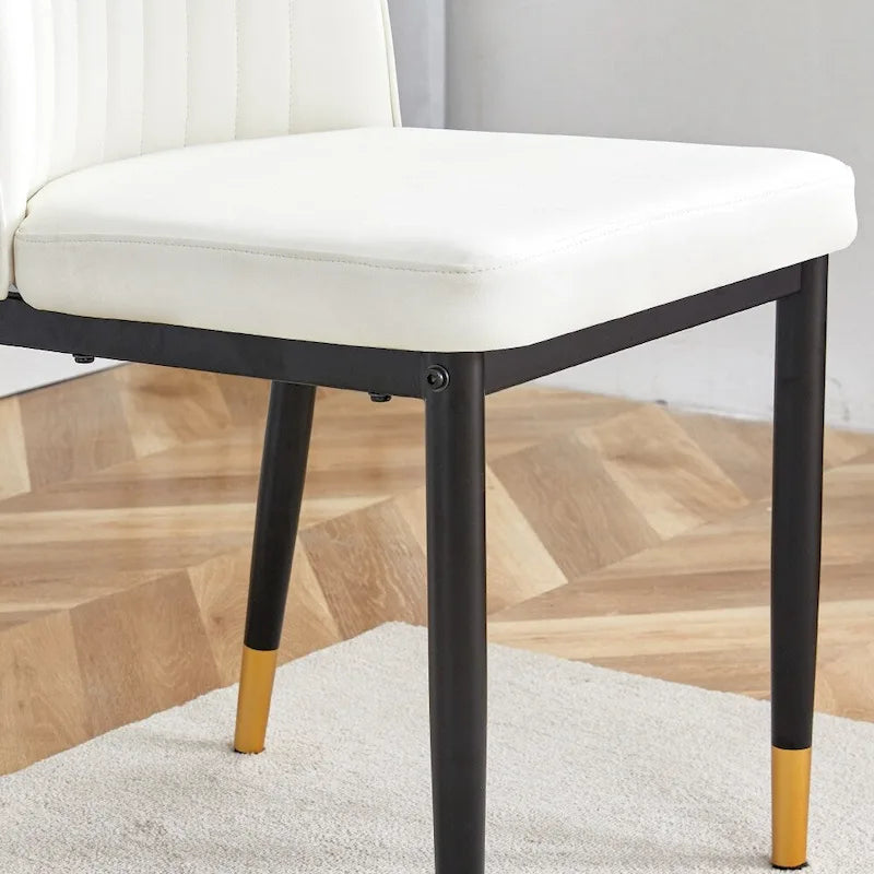 Silla de comedor de cuero sintético blanco, estilo moderno, juego de 4