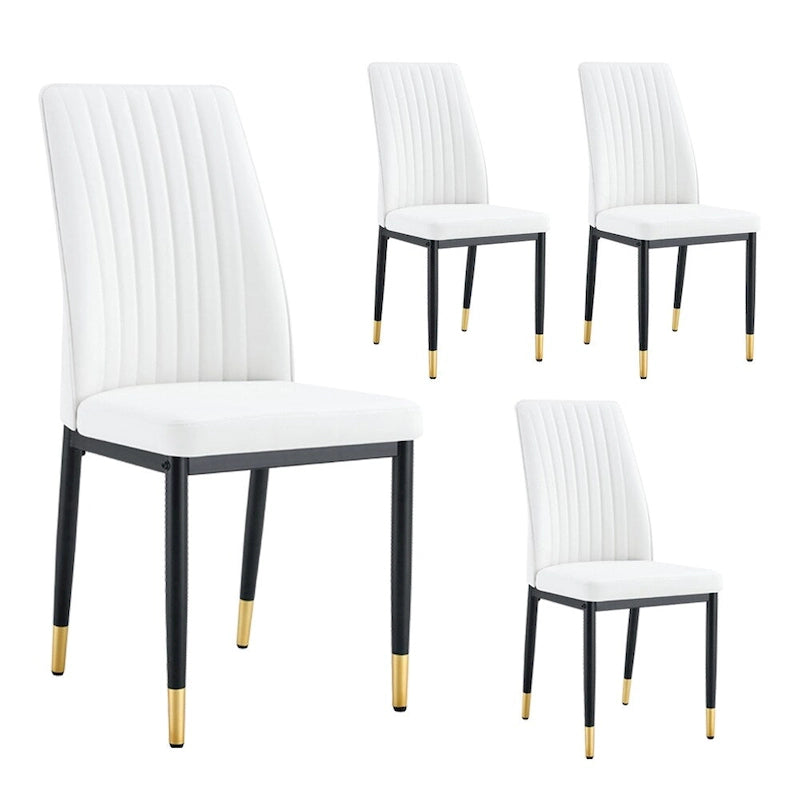 Silla de comedor de cuero sintético blanco, estilo moderno, juego de 4