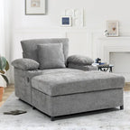 Sillón cama convertible de chenilla extragrande gris/verde con otomana y almacenaje — 1 persona