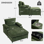 Sillón cama convertible de chenilla extragrande gris/verde con otomana y almacenaje — 1 persona
