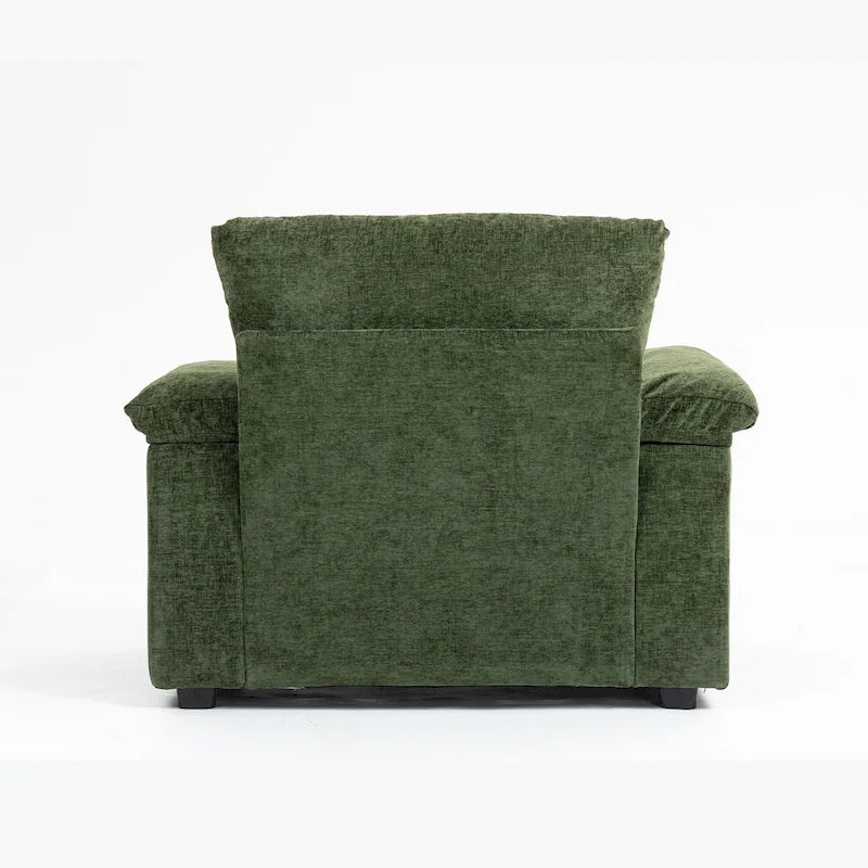 Sillón cama convertible de chenilla extragrande gris/verde con otomana y almacenaje — 1 persona
