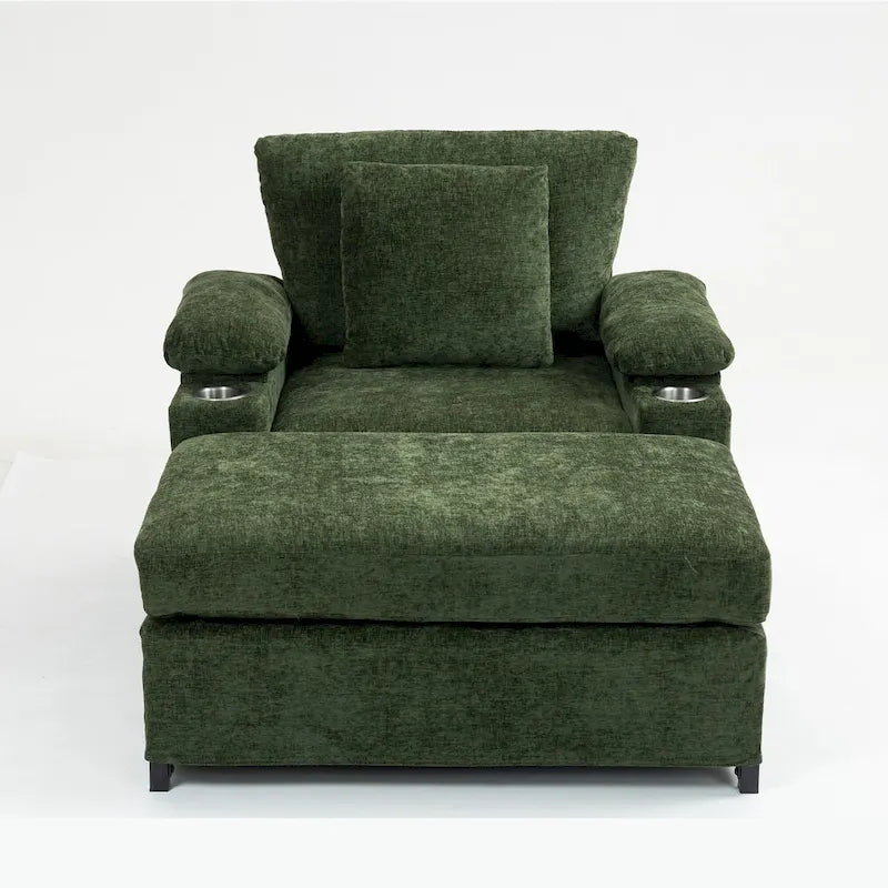 Sillón cama convertible de chenilla extragrande gris/verde con otomana y almacenaje — 1 persona