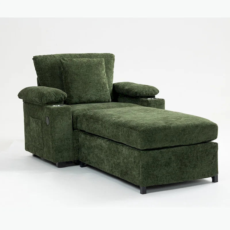 Sillón cama convertible de chenilla extragrande gris/verde con otomana y almacenaje — 1 persona