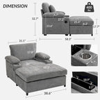 Sillón cama convertible de chenilla extragrande gris/verde con otomana y almacenaje — 1 persona