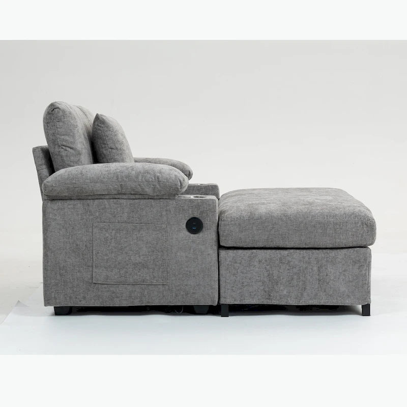 Sillón cama convertible de chenilla extragrande gris/verde con otomana y almacenaje — 1 persona