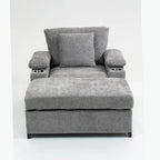 Sillón cama convertible de chenilla extragrande gris/verde con otomana y almacenaje — 1 persona