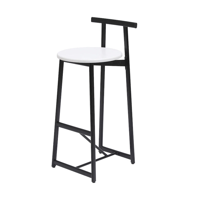 Taburete de bar sin brazos en negro/blanco/nogal, estructura de metal y asiento de madera, juego de 3