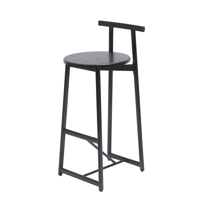 Taburete de bar sin brazos en negro/blanco/nogal, estructura de metal y asiento de madera, juego de 3