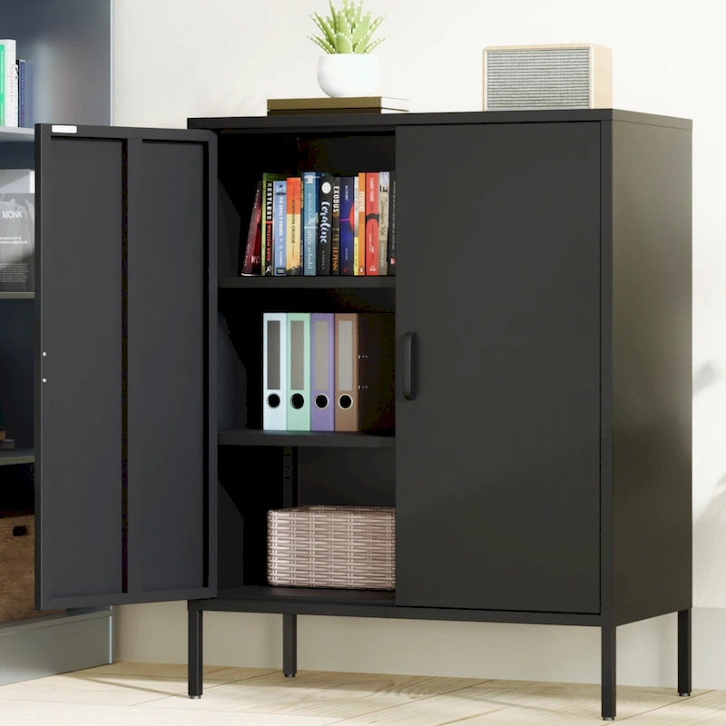 Taquilla de almacenamiento metálica de 2 puertas blanca/negra - Uso individual, 101,6 cm de altura