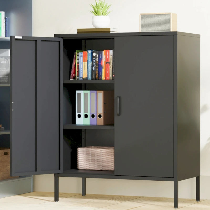 Taquilla de almacenamiento metálica de 2 puertas blanca/negra - Uso individual, 101,6 cm de altura