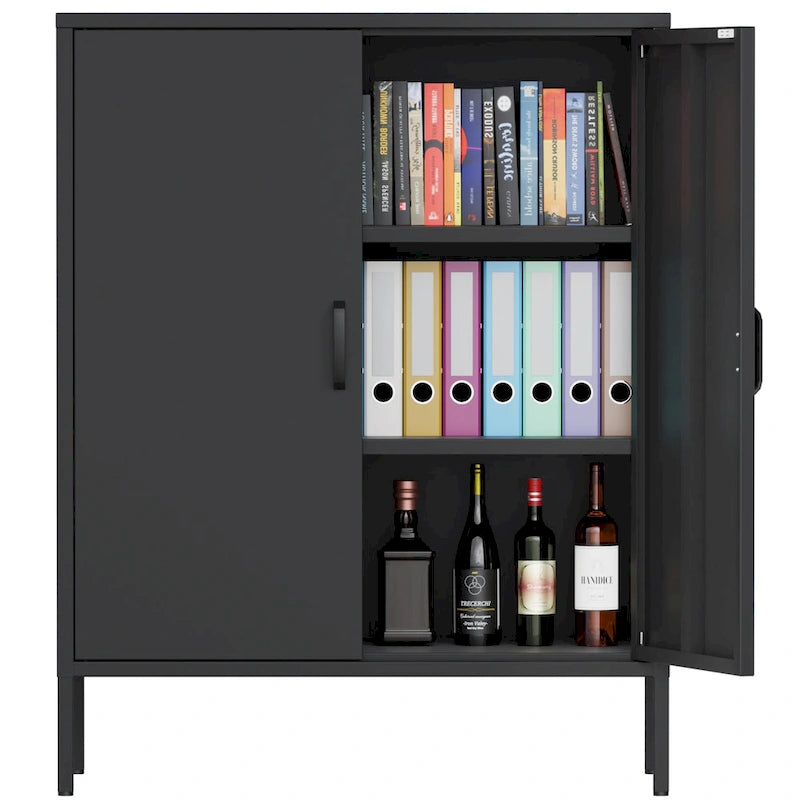 Taquilla de almacenamiento metálica de 2 puertas blanca/negra - Uso individual, 101,6 cm de altura