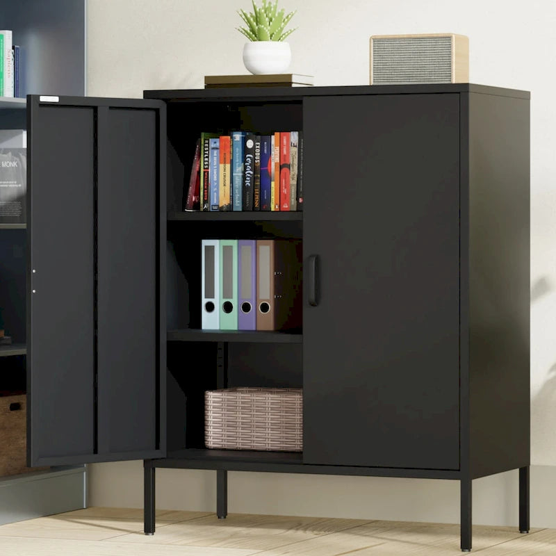 Taquilla de almacenamiento metálica de 2 puertas blanca/negra - Uso individual, 101,6 cm de altura
