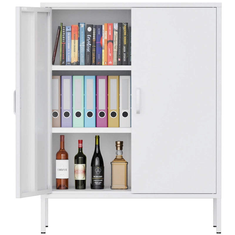 Taquilla de almacenamiento metálica de 2 puertas blanca/negra - Uso individual, 101,6 cm de altura