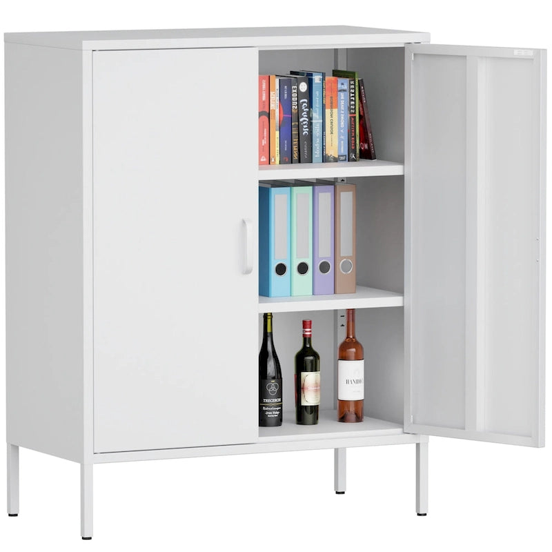 Taquilla de almacenamiento metálica de 2 puertas blanca/negra - Uso individual, 101,6 cm de altura