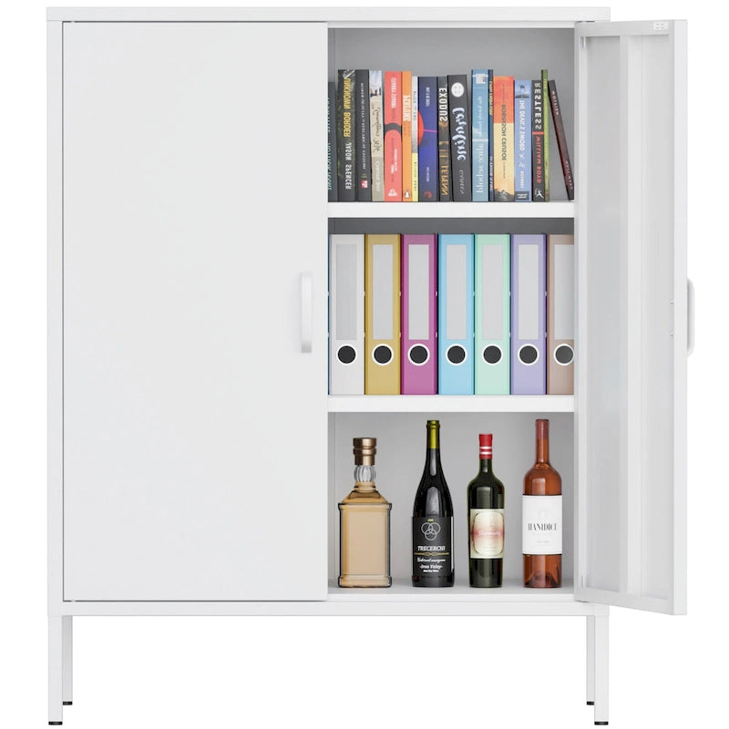 Taquilla de almacenamiento metálica de 2 puertas blanca/negra - Uso individual, 101,6 cm de altura