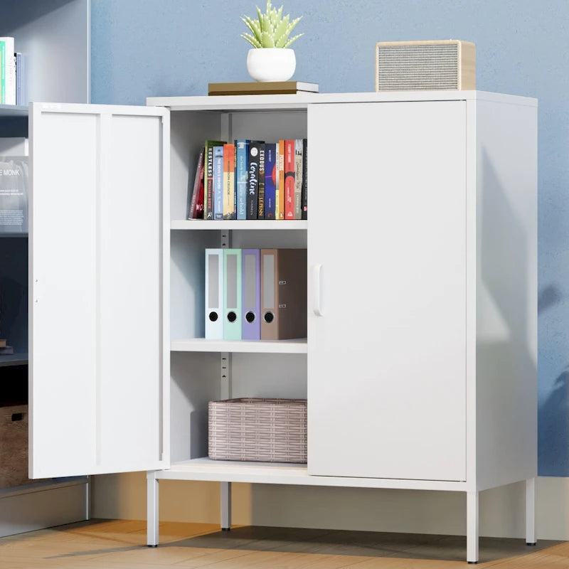 Taquilla de almacenamiento metálica de 2 puertas blanca/negra - Uso individual, 101,6 cm de altura
