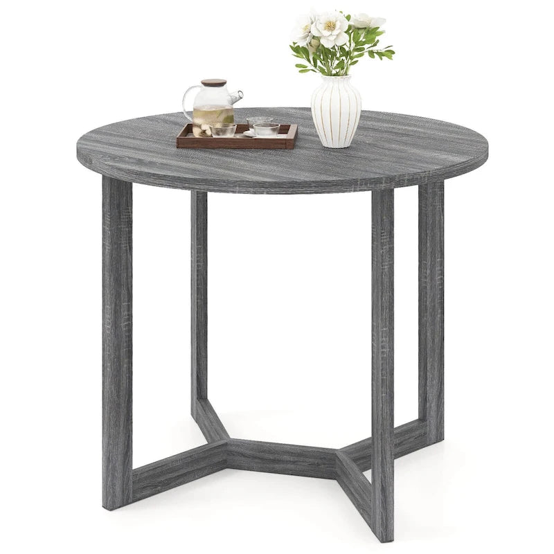 Mesa de comedor redonda negra/gris, base de pedestal, para 2–4 comensales
